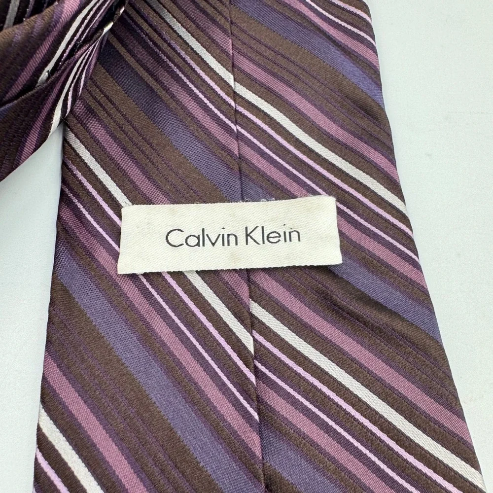 Calvin Klein Necktie Mens Purple Striped Silk Professional Business Accessory